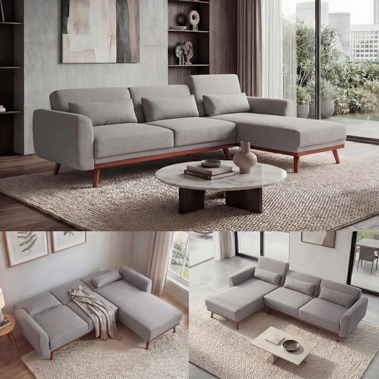 Sofa narożna — HWC-J20, w kształcie litery L, 3-osobowa, 280 cm, szary