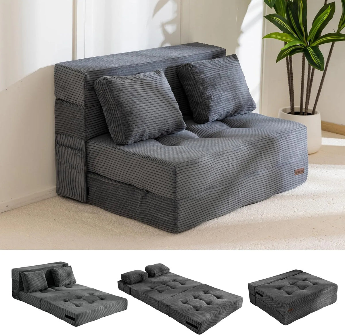 Sofa – z funkcją spania, z poduszkami, składana konstrukcja, 15 cm