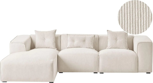 Sofa narożna — ze sztruksu, z poduszkami, 3-osobowy