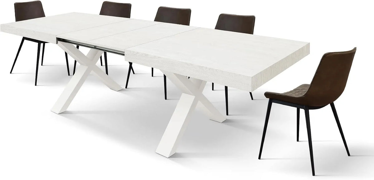 DESIGN Linda Rozkładany Stół z Nogami Skrzyżowanymi w Kształcie Litery: Id_2234, 180 × 90 × 76 cm, biały
