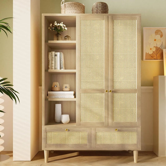 Szafa – z szufladami, z drążkiem na ubrania, 2 szuflady, 180 × 120 × 50, z technorattanu