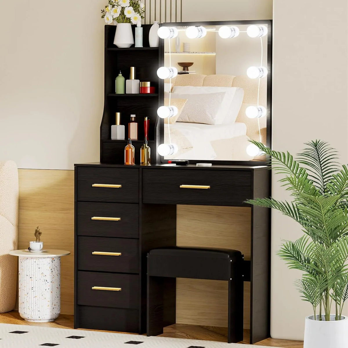 Toaletka i stolik do makijażu z oświetleniem – M28, 131 × 80 × 36 cm