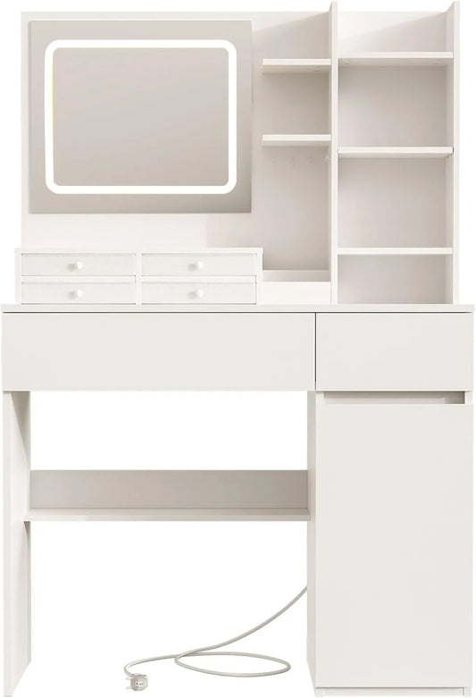 Coleshome Stół Toaletowy z Lusterkiem LED – z szufladami, wyświetlacz LED, 6 Szufladami, 90 × 40 × 136cm, biały