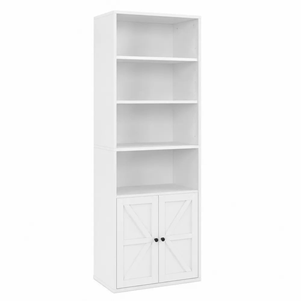 Biały regał z drzwiami 5 półek MDF 180x60x30 cm