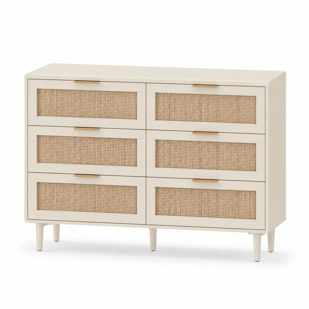 Komoda z 6 szufladami z MDF i rattanu
