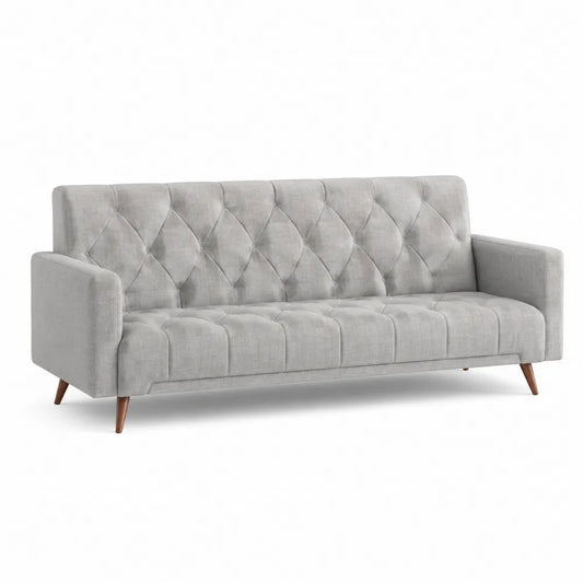 Sofa 3-osobowa z tkaniny lnianej z nogami dębowymi