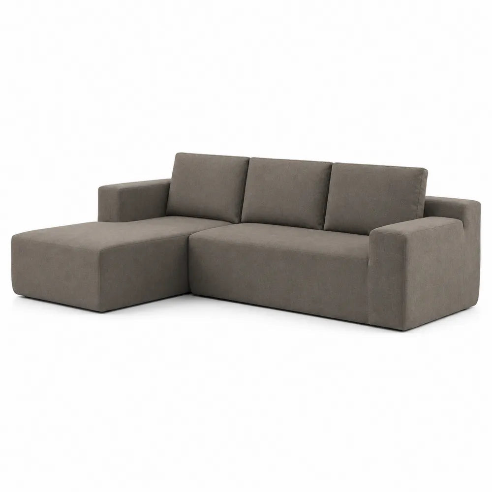 Sofa narożna z tkaniny, lewy układ, brązowa, 278 cm
